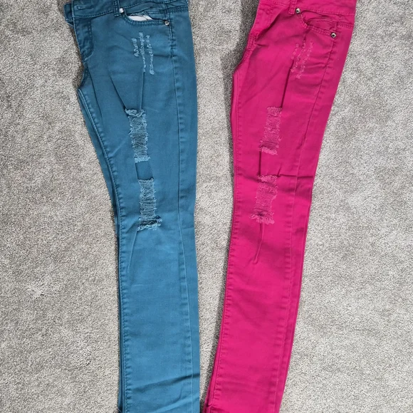 Rue21 Jeans in Teal and Hot Pink with Distressed Knees - Picture 1 of 5